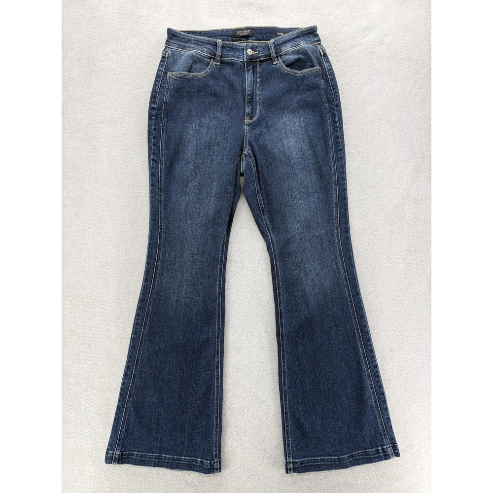 Judy Blue Angled Side Seam Flare Jeans Womens 14W Blue Dark Wash High Rise Denim